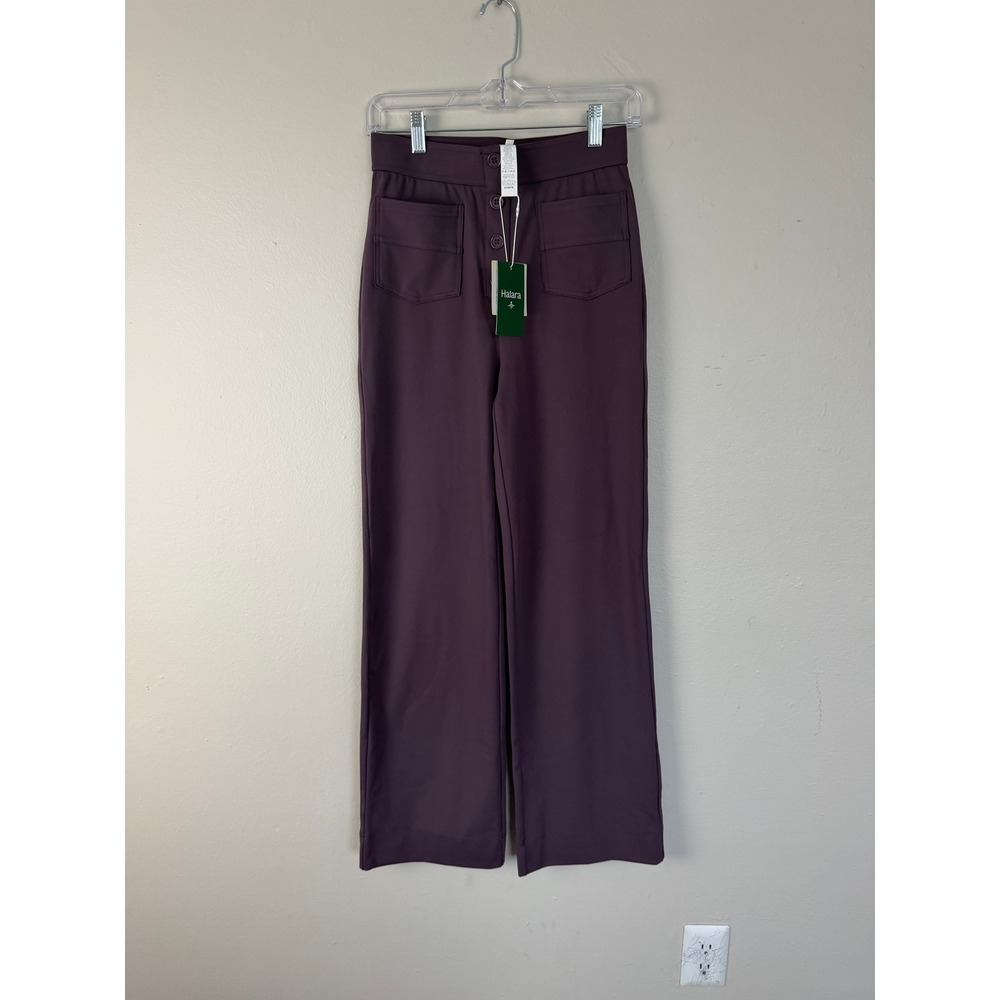 Halara High Waisted Wide Leg Pants Dark Purple Button Front Trousers Small